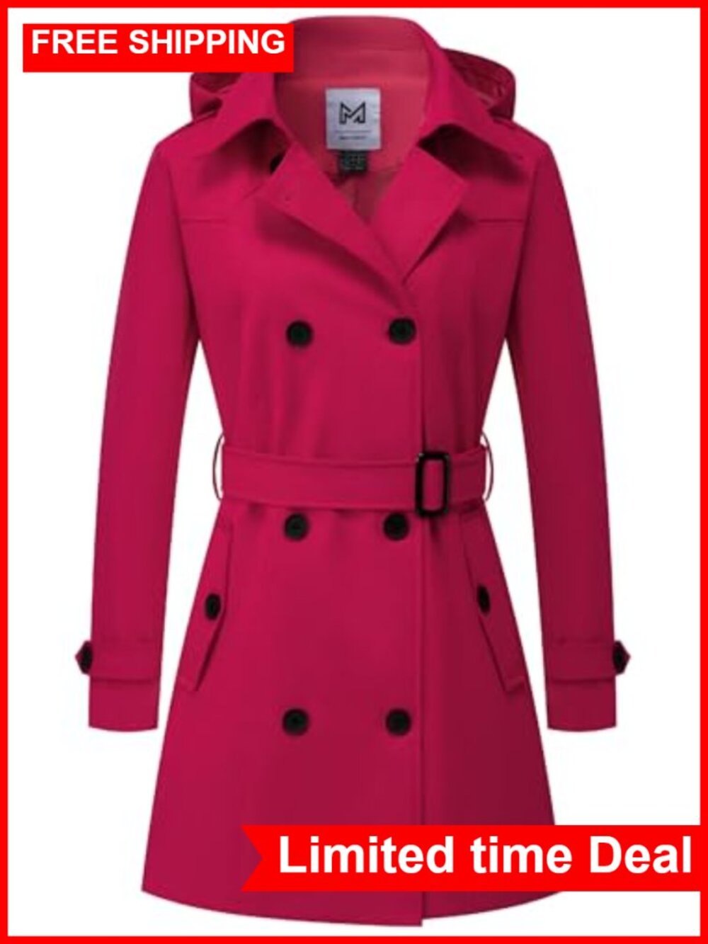 Double-Breasted Belted Trench Coat Water Resistant Wrinkle Resistant